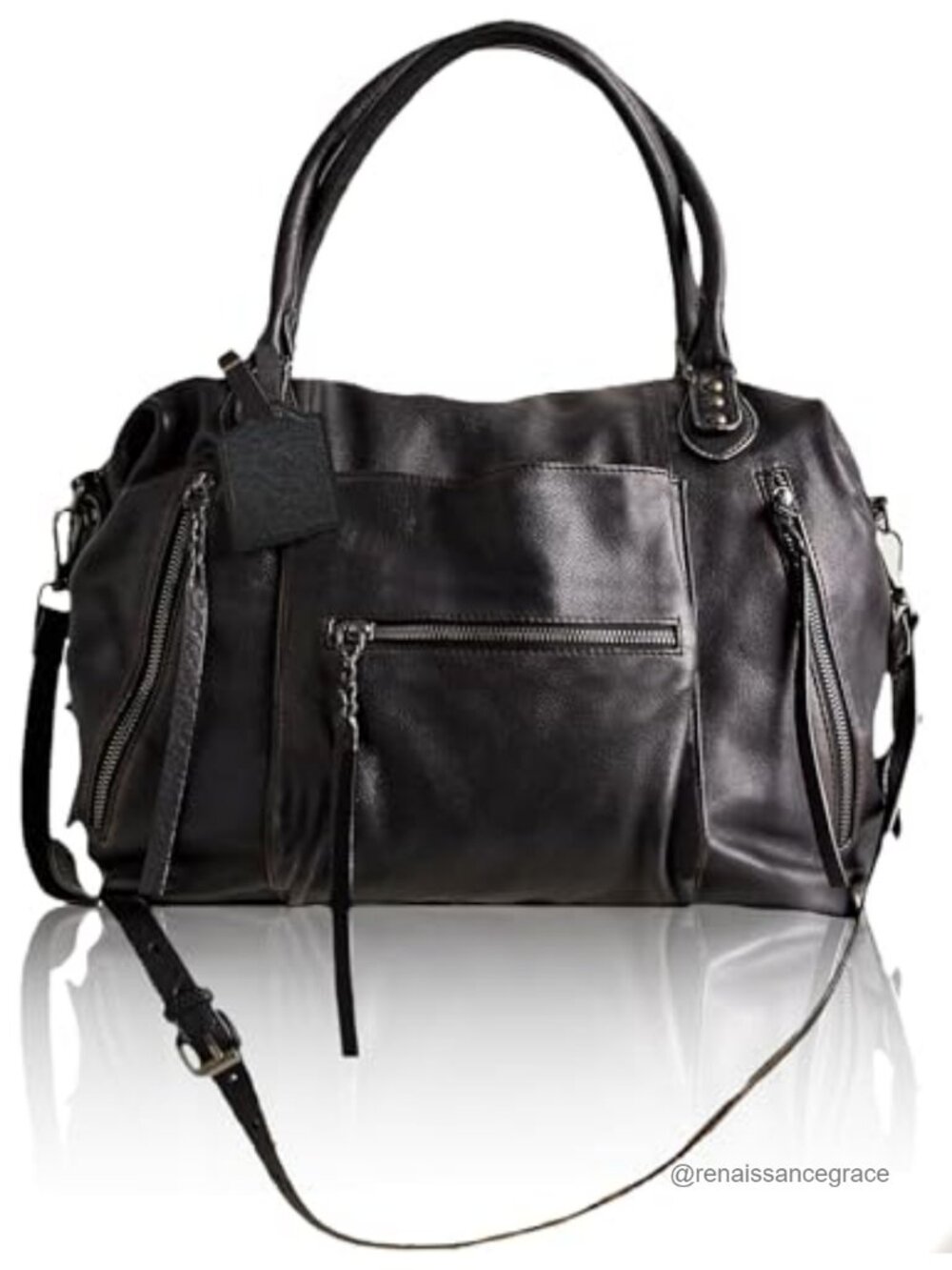 Large Vegan Leather Tote Bag with Zipper Adjustable Strap